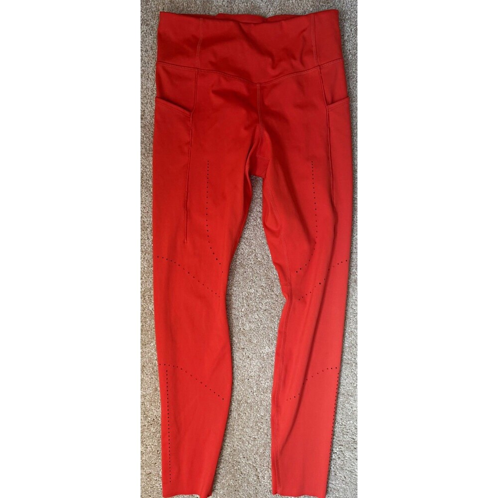 Brooks Method 7/8 Running Leggings Red High Rise Perforated Pockets Womens Small